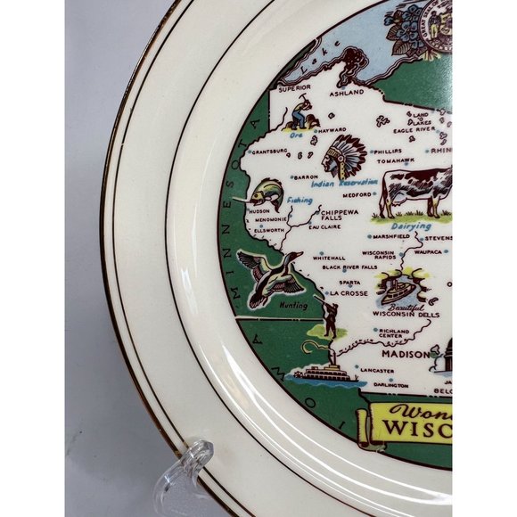 Taylor Smith Taylor Ashland Wisconsin State Plate  9" Diameter white, green   Ce - Picture 11 of 16